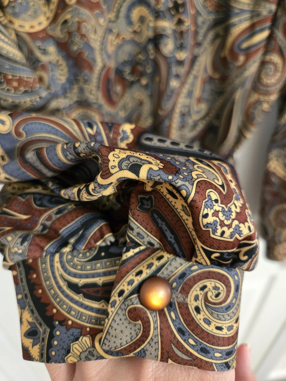Vintage Brown And Grey Paisley Tie-Neck Long Sleeve Dress  Size 20 Made In USA - Picture 4 of 9